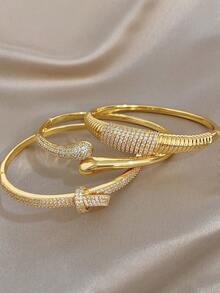 Elegant & Delicate Twisted Bangle Set, 18K Gold Plated Thin Bracelets For Women, Suitable For Daily Wear, Party, Valentine's Day, Wedding, Music Festival, Mother's Day, Jewelry Gift - Multicolor - View 5