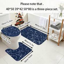 Bộ 3 tấm thảm chống trượt, chống thấm nước, thấm hút mồ hôi họa tiết vân đá cẩm thạch dùng cho bồn tắm, tấm phủ nắp bồn cầu, thảm chữ U cho bồn cầu, thảm chống trượt cho lối vào phòng tắm. - Màu xanh nước biển - Xem 5