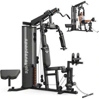 FEIERDUN Home Gym Equipment, 150LBS Weight Stack, Full Body Workout Machine With Pulley System For Strength Training