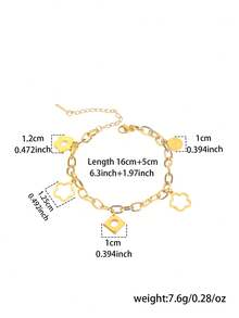 1 chiếc vòng tay dây vàng thời trang cho nữ, mặt dây chuyền hình hoa may mắn khắc họa tiết, chất liệu thép không gỉ cao cấp có thể điều chỉnh, mạ vàng 18K. - Vòng đeo tay - Xem 6