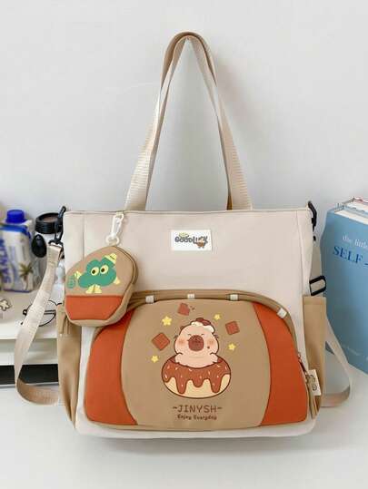 Nueva mochila versátil para estudiantes de primaria, bolso cruzado de gran capacidad de tela Oxford con estampado de capibara, lindo para niñas