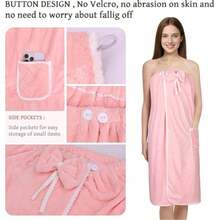 1件装浴袍，女士浴袍，可调节扣合，含干发毛巾和SPA浴巾 - 粉色 - 查看 5