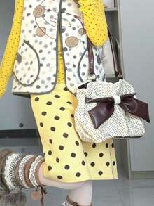 Retro Polka Dot Large Capacity Bow Lace Commuter Casual Tote Bag, Sweet & Versatile, Niche Korean Japanese Design - Multicolor - View 3