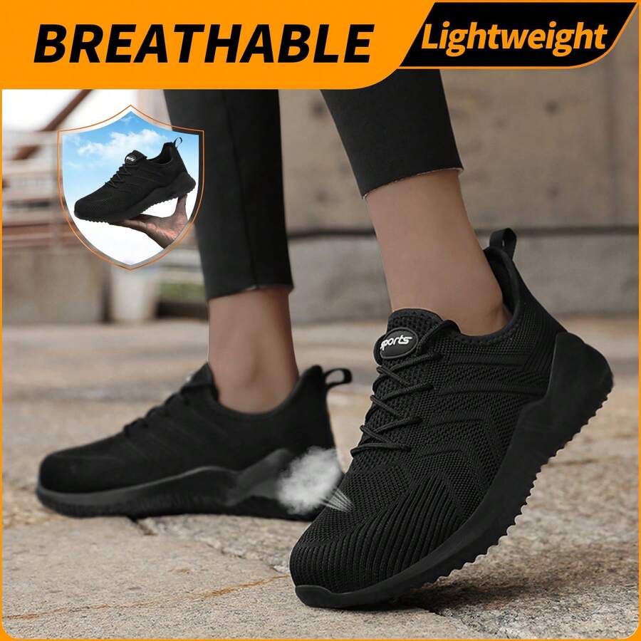 Zapatos con puntera de acero para mujeres, ligeros y cómodos, zapatillas deportivas con puntera de acero compuesta, duraderos e indestructibles - Negro - Ver 1