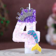 1 cây nến sinh nhật số 0-9 lấp lánh chuyển màu, làm thủ công với vương miện đính đá và đuôi nàng tiên cá, phụ kiện trang trí bánh sinh nhật chủ đề đại dương. - Xem 19