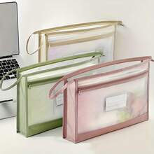 1pc A4 Double Layer Zipper File Folder, Transparent Front For Easy Identification, Secure Zipper Closure, Ideal For Office/School - Fits A4, Letter Size, Space-Saving Storage Solution - Storage Bag - View 7