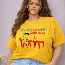 Women's Plus Size Plain Crew Neck T-Shirt, , Oversized, 100% Premium Cotton, Copa Hexa Football - 黃色 - 查看 2