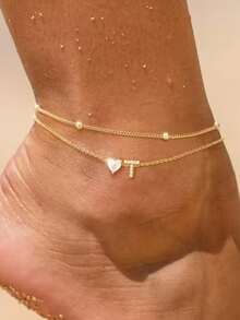 Tsnamer Vòng chân chữ cái hình trái tim mạ vàng 14K, chiếc vòng chân đính đá CZ thanh lịch này là món quà trang sức chống thấm nước thời trang dành cho phụ nữ. - vòng chân - Xem 26