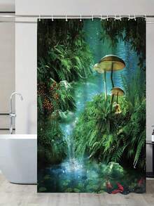 1pc Mushroom Fish Pattern Shower Curtain, Waterproof Shower Curtain, Bathroom Decoration Shower Curtain, Machine Washable Fabric Curtain, Bathroom Accessories - A - View 18
