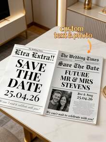1件客製化婚禮報紙海報，個性化照片與文字印刷，Save The Date 婚禮通知，客製化婚禮禮物，客製化報紙，婚禮紀念品，訂婚新娘派對裝飾，婚禮裝飾，居家展示，特殊場合 - 彩色 - 查看 2