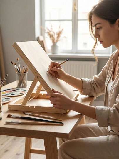 1 pieza Caballete de madera portátil, caballete de escritorio plegable con tablero de escritura inclinable, hecho de tablero de fibra de madera, adecuado para pintura, mesa de dibujo, estantería plegable, tablero de dibujo, tablero de escritura inclinable, caballete portátil