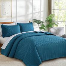 3 Pieces Queen Size King Size Reversible Bedspreads Bedding Set,Teal Blue Coverlet With 2 Pillowcases For Wedding Items,Home Bed Room Decor,Christmas Decorations, Room Essentials,All Season - Teal Blue-080746 - View 4