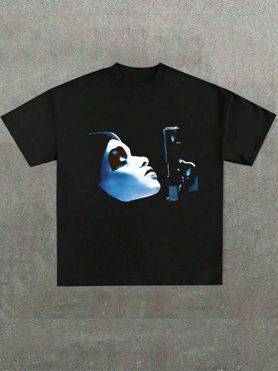 Nueva camiseta popular de talla grande para hombre, estilo vintage de la película "Dead Presidents", (1 pieza) 100% algodón, camiseta casual estampada, cuello redondo, manga corta, camiseta de algodón de 220g, para regalo, verano, unisex. - Negro - Ver 1