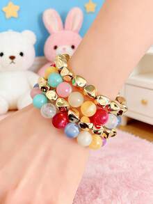 Betykuku 4 piezas Pulsera de verano colorida y dulce tipo Candy, pulsera elástica con cuentas para playa y vacaciones, joyería resistente al desgaste como regalo para mujeres y niñas, para uso casual y de fiesta - CONJUNTO C - Ver 12
