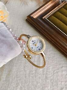Reloj de cuarzo elegante para mujer, adecuado para uso diario, regalo de cumpleaños/graduación, accesorio para fiestas - Dorado - Ver 3