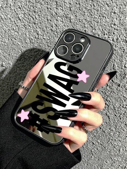 Custodia per telefono con specchio e scritta "#SWAG", guscio riflettente in stile Y2K Baddie con stelle rosa, compatibile con iPhone 11/17/17pro/13/14/15/15pro/15 Plus/15 Promax/16/16pro/16plus/16promax/7plus/8plus/X/Xs Max/Xr/17Air/12pro/13pro/14pro/17Promax/13mini/11promax/12promax/13promax/14promax/14plus/6/6s/6plus/7/8/Se/17proMax, antiurto, impermeabile, anti-caduta, anti-graffio
