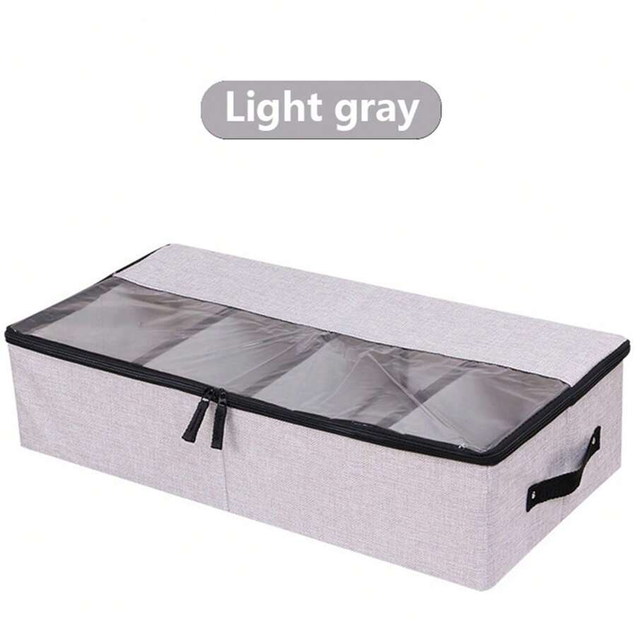 1pc 4-Grid Shoe Storage Box, Home Underbed Shoe Cabinet Dust-Proof Organizer - Light Grey - View 1