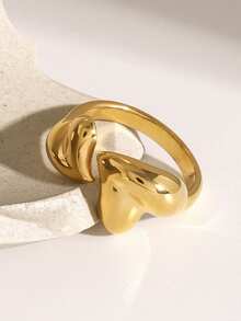 1枚18K镀金不锈钢朋克风几何心形戒指，适合女性日常佩戴、约会，是最酷的礼物 - 彩色 - 查看 5