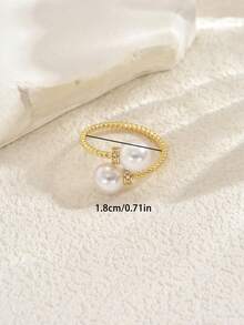 1pc Minimalist Braided Double Pearl Adjustable Ring, Classic Casual Open Ring - Gold - View 5