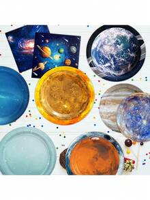 10pcs/100pcs Piring Sekali Pakai Tema Luar Angkasa 7 Inci untuk Dekorasi Pesta Bertema Luar Angkasa, Planet Galaksi, Tata Surya, Planet, Pesta Ulang Tahun, dan Acara Baby Shower - Beraneka warna - View 5