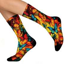 1 Pair Men's 3D Digital Print Socks, European And American Style Sports Socks, 360 Seamless Heat Transfer Mid-Calf Socks - Multicolor - View 3