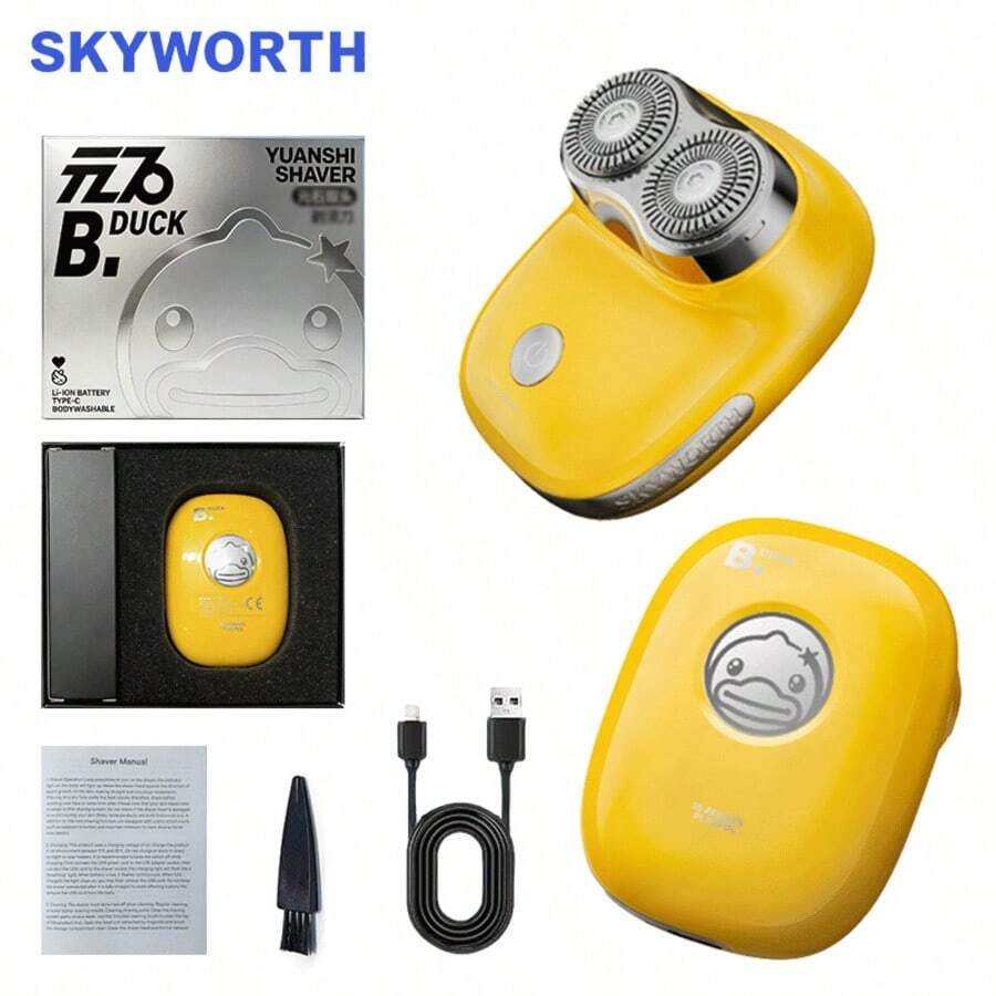 SKYWORTH B.Duck Mini Elektrorasierer für Herren, tragbarer Taschenrasierer mit Doppelfolienklingen, Nass- & Trockenrasierer, USB-C Schnellladung, kompaktes Reise-Pflegeset - Verschiedenfarbig - Übersicht 1