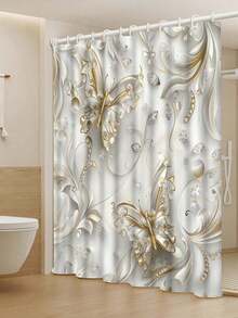 1pc/4pcs Elegant Butterfly Shower Curtain Set With 12 Hooks, Waterproof Polyester Fabric, Washable Bath Mat, Non-Slip Rug, Fashionable Bathroom Accessories, Dry Clean Only - Multicolor - View 18