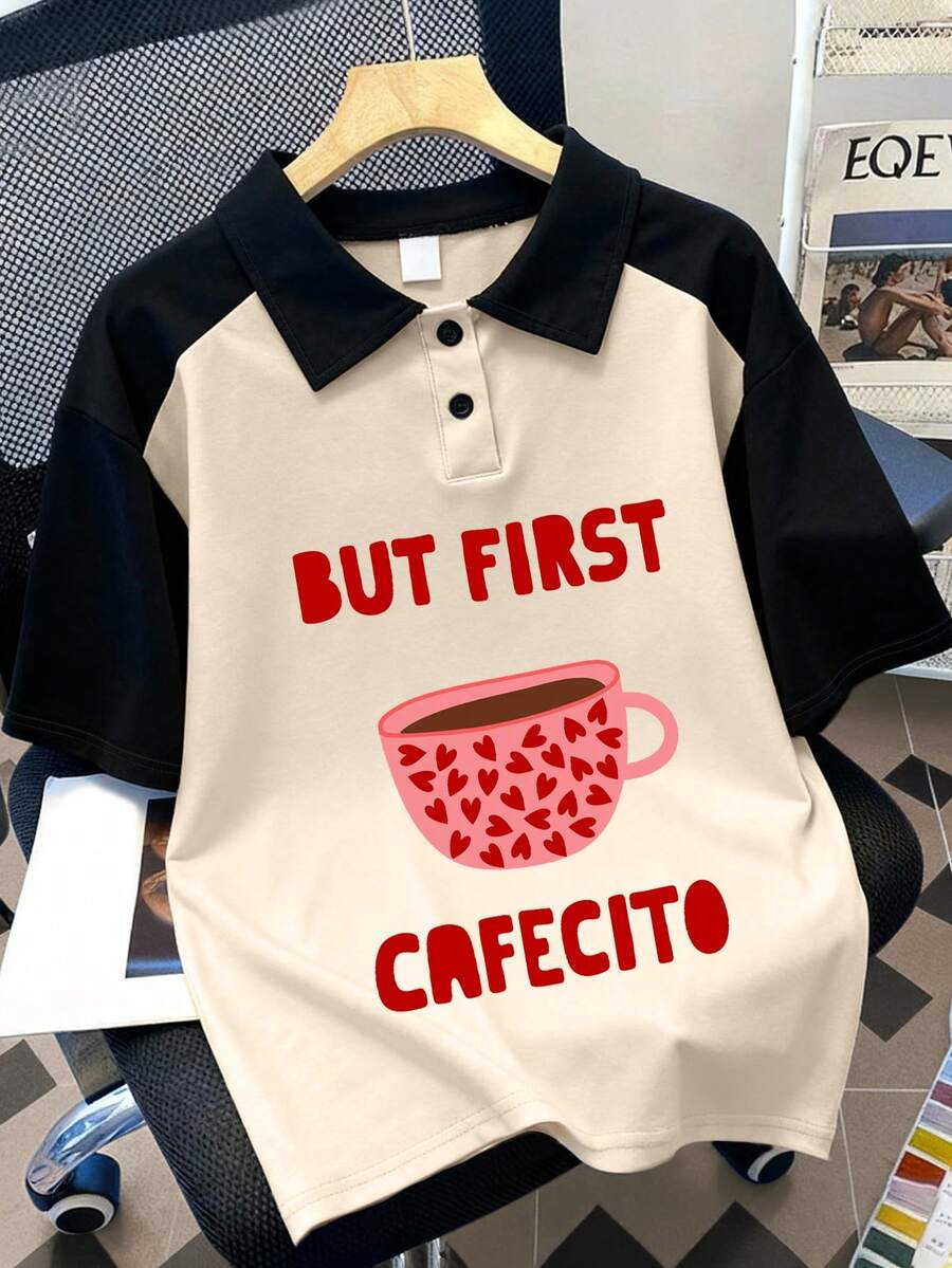 Áo thun ngắn tay in hình bánh sandwich cho nữ tuổi teen, Áo sơ mi cổ tròn mùa hè cho nữ tuổi teen - Màu be - Xem 1