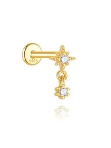 925 Sterling Silver Mini Stud Flat Back Earrings For Women 18K Gold Plated Helix Cartilage Piercing Jewelry Dainty Star Cluster Cubic Zirconia Lotus Climber Screw Backs - Gold - View 20