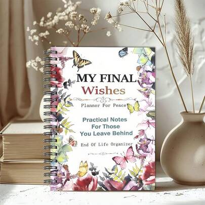 دفتر ملاحظات حلزوني مخطط مدى الحياة A5 المحسن - الدليل النهائي لتوجيه إعداد الوصية والرغبات النهائية وتخطيط الجنازة - منظم السلام العقلي، بتصميم زهري، وأقسام ملاحظات عملية وقائمة مراجعة نهاية الحياة