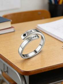 suteyi Customized 2026 Graduation Ring, Stainless Steel Hollow Design. Can Be Customized With Your Name And Graduation Date, A Personalized Graduation Gift For Teachers And Classmates - Multicolor - View 6