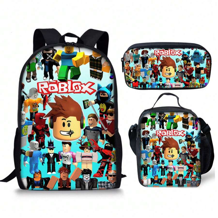 3D Game Backpack Set - New Year Gift For Pupils, Large Capacity School Bag With Lunch Bag - 1 - 查看 1