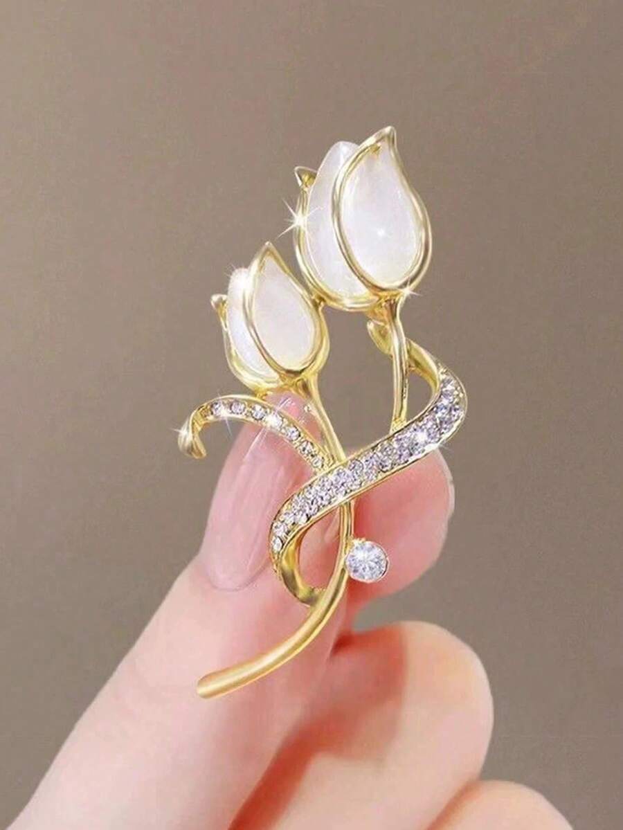 1件高端仿貓眼鬱金香胸針,奢華時尚女款胸針,精緻西裝與包包配件 - 彩色 - 查看 1