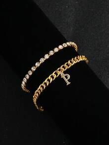 Hip Hop Initial Anklet For Women, Stackable Crystal Tennis Chain Foot Jewelry Gift - Custom Lettering Anklet - View 21