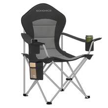 SONGMICS Silla de Exterior Plegable, Asiento Amplio, Respaldo Alto, Portavasos, Organizador, Portátil, Negro y Gris - Negro - Ver 1