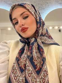 1条女士时尚夏季佩斯利花纹90厘米方形围巾，多功能头巾/围脖，休闲佩斯利印花方巾 - 01-藏青 - 查看 3