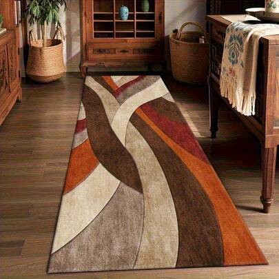 Long Vintage Boho Runner - Non-Slip Backing, Large Area Up To 2.16m², Washable - Brown/Beige/Gray/Orange/Black/White/ - Living Room, Bedroom, Hallway, Kitchen, Bathroom, Home Office - Bohemian Home Decor, Large Area, Hallway Decor, Abstract Geometric Pattern, Kitchen, Durable Polyester, Floor, Interior Designers O85K