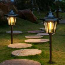 1个太阳能路径灯，复古六边形设计 - LED，户外花园景观照明，带开关控制，半嵌入式塑料灯，带可拆卸嵌入式灯罩 - 黑色六角燈 - 查看 2