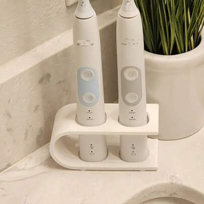 Stabil mit glatter Textur Vibrations-Zahnbürsten Tischständer, moderner sauberer Stil mit schlankem und elegantem Design, Einzel- oder Doppelbürstenhalter-Optionen, lochfreie Installation für einfache Platzierung, spezieller Halter für Elektrische Zahnbürsten, Badezimmer Ablage mit rutschfestem Standfuß, kippsicher