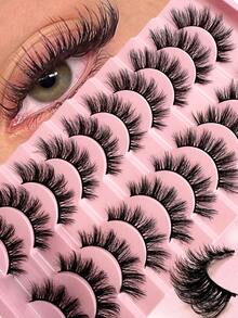 10 Pairs Natural Style False Eyelashes, Soft 3D Faux Mink Lashes, Reusable, Suitable For Daily Makeup - Black - View 6