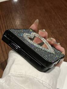 Luxury 3D Rhinestone Heart Mirror Grid Glitter Sequin Phone Case Compatible With Samsung Galaxy Z Flip7 5G Z Flip6 Z Flip 5 Z Flip4 ZFlip 3 Blingbling Shockproof Back Cover - Black - View 6
