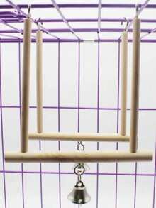 1pc/2pcs Parrot Chewing Toy, Natural Wooden Perch, Bird Cage Accessories, Bird Supplies, Swing With Ringing Bell Perch - View 4