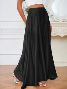 Solid Color Micro Elastic Waistband Thick Satin Women's Four Season Skirt, Essential For Daily Life And Halloween Business Holiday Season - Black - View 7