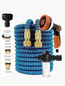 柔性可伸缩灌溉软管，带喷枪和通用接头的神奇花园软管，高压，汽车清洁工具，带可调节控制阀的植物浇水系统，浇水喷头，园艺和草坪用品 - B - 查看 16