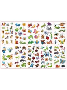 10张卡通昆虫动物临时纹身贴纸，蜜蜂、青蛙、蜻蜓、蜗牛等昆虫图案，防水，持久2-5天，趣味防水纹身贴纸，理想的生日礼物 - 彩色 - 查看 3