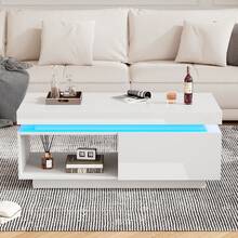 Modern Sofa Table With LED Lighting, Dimensions 100*50*40.3 Cm: Elegant Table With Drawers, Load Capacity Of 50 Kg. - 白色 - 查看 7