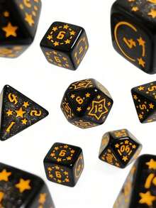 Juego de dados de estrella y bolsa de plástico Dados poligonales de material acrílico Adecuado para juegos de mesa y entretenimiento Juego de 7 piezas - Negro - Ver 3