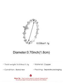 1 pieza Anillo abierto de lujo y versátil con flor de trébol de cuatro hojas incrustada en vidrio, adecuado para uso diario y de fiesta de las mujeres - Plateado - Ver 6