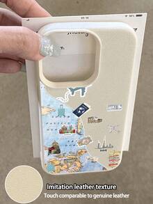 1pc Fashion City Landmark Collage Pattern Litchi Texture Shockproof Anti-Slip Soft Phone Case Compatible With Apple, Phones - Multicolor - View 3