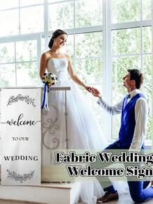 Welcome To Our Wedding Linen Rustic Wedding Welcome Banner Plain Ceremony Banner With Satin Ribbon And Retaining Clip For Ceremony, Arch, Reception Backdrop - Simple Ceremony Banner - View 6